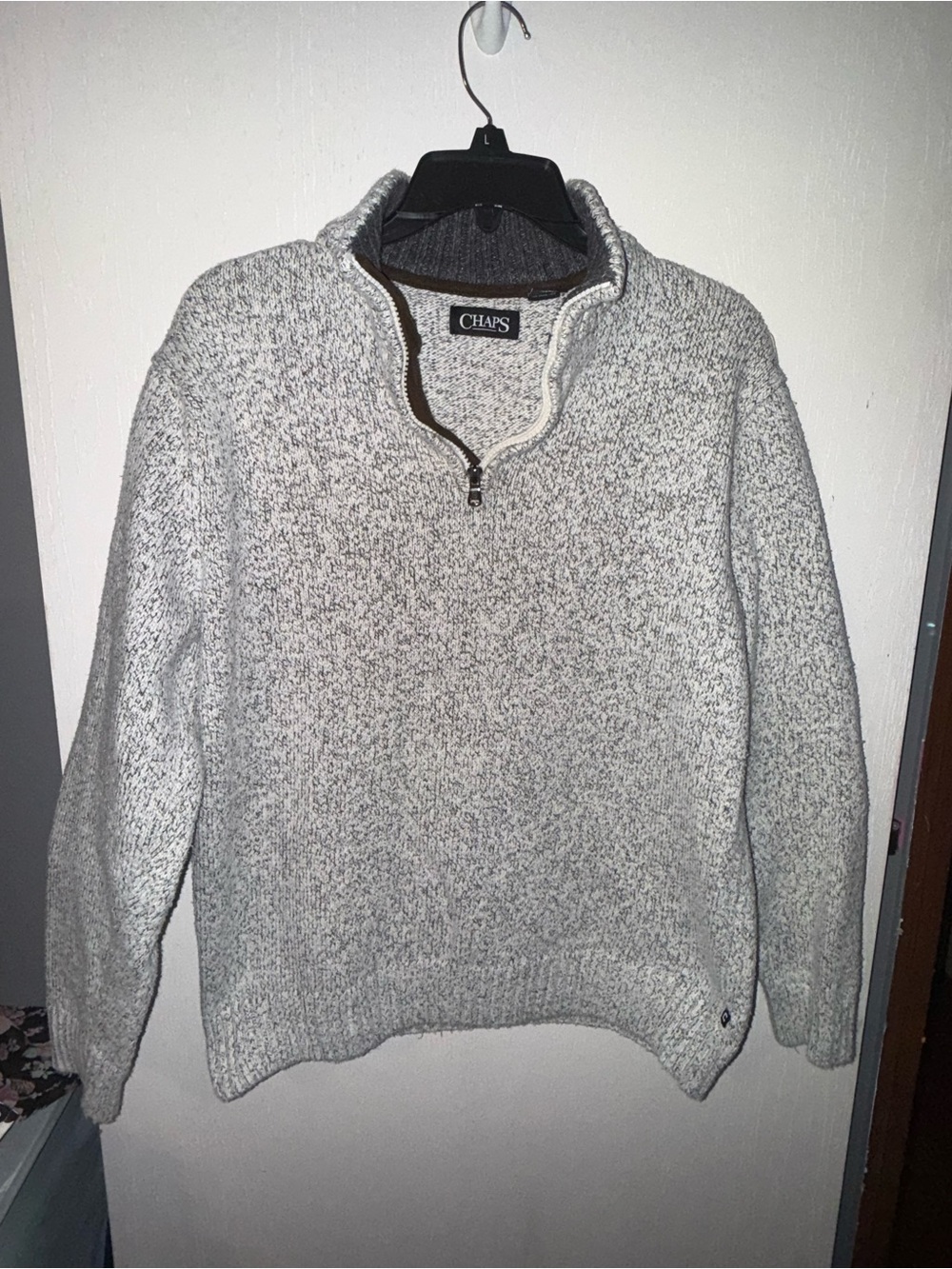 Chaps Men's Marled Light Gray Half-Zip Sweater